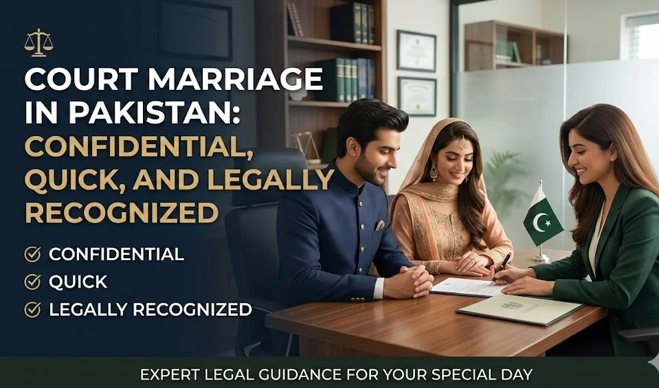 Court marriage in Karachi couple signing Nikah Nama with licensed registrar